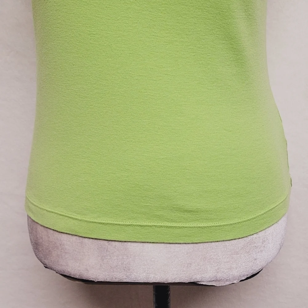 Y2K Vintage Cable & Gauge Neon Green Boatneck Bertha Collar Rosette Short Sleeve